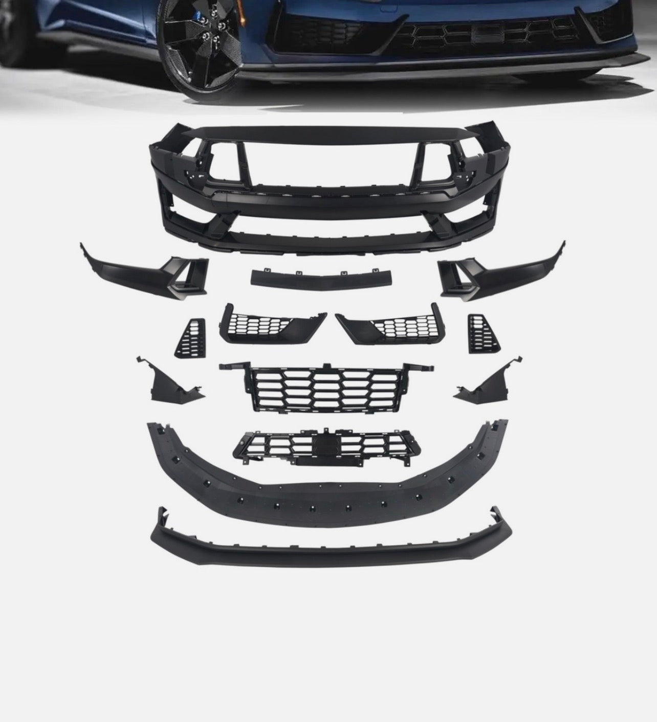 For Ford Mustang 2024-2025 Up Front Bumper Cover Grille Kit Dark Horse Style